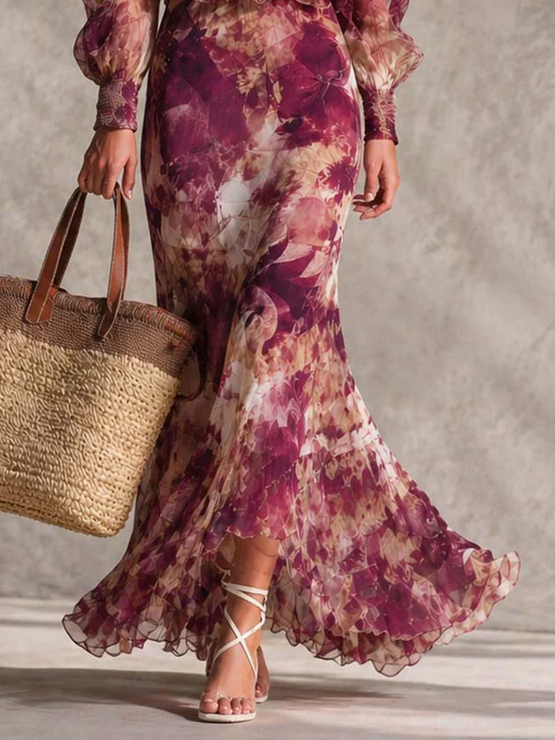 Aurora Pink Chiffon Maxi Dress with Off-Shoulder Design Discounted Price