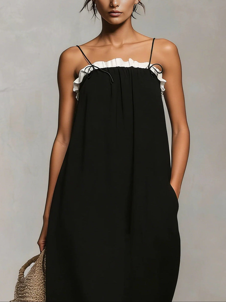 Mirelle™ | Maxi Dress with Color Blocks and Thin Straps