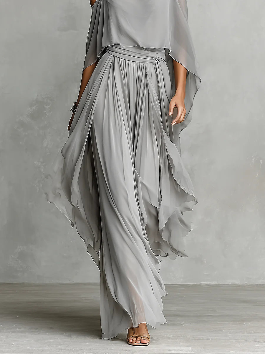 Set in Gray Chiffon: Top and Pants