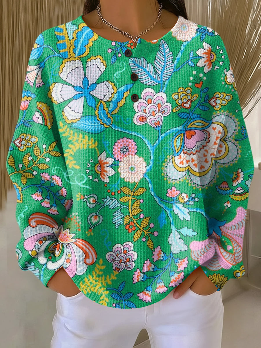 Kathleen | Floral Button-Neck Jumper