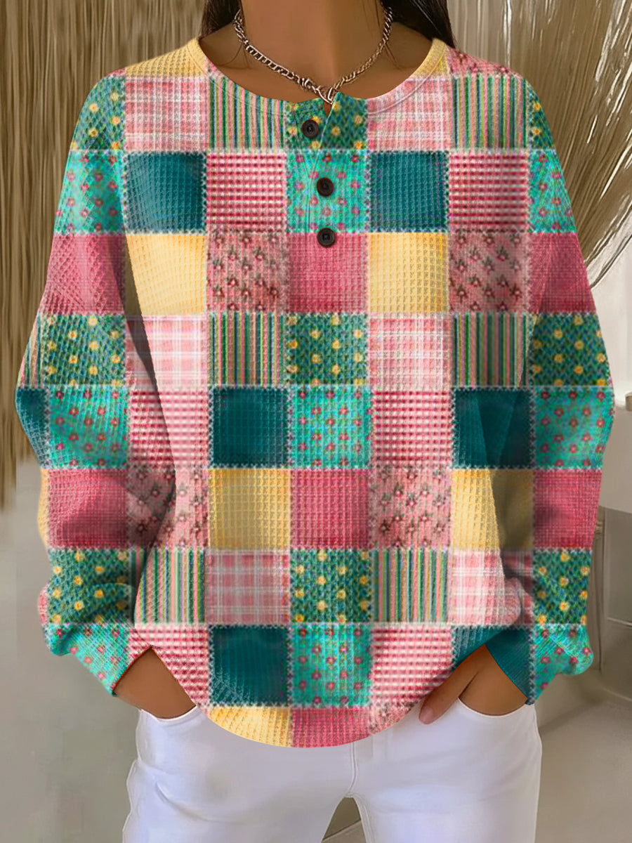 Agatha | Patchwork Button-Neck Jumper