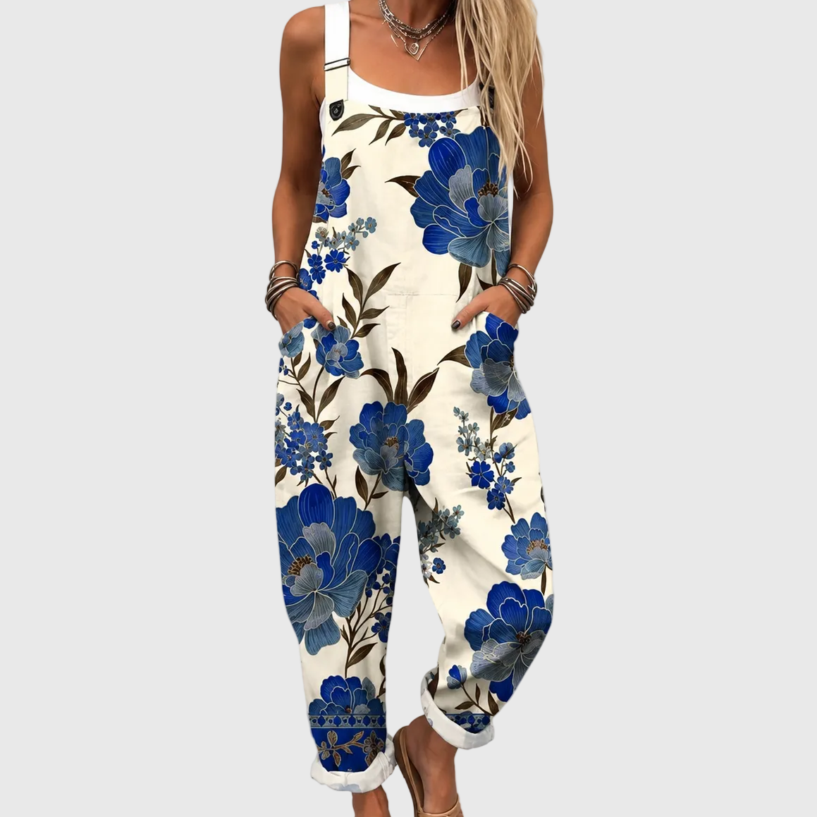 Royal Blue Floral Dungaree