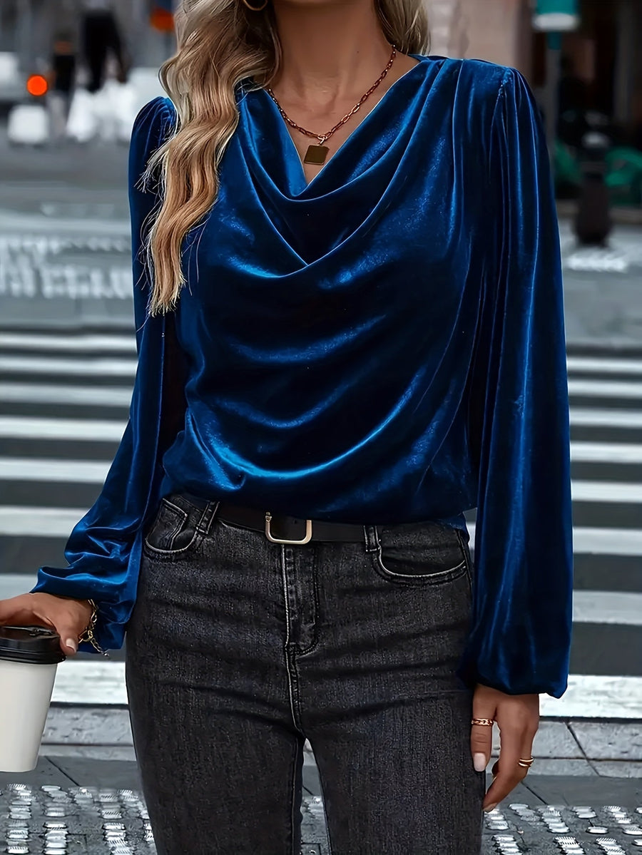 Eliza - Luxe Velvet Drape-Neck Blouse