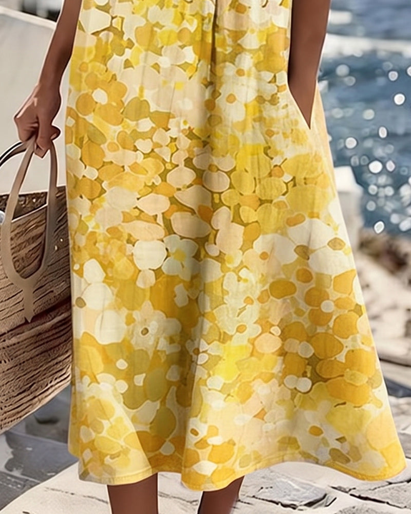 WILLOW | Floral Midi Dress with Round Neck and Short Sleeves for Effortless Summer Style