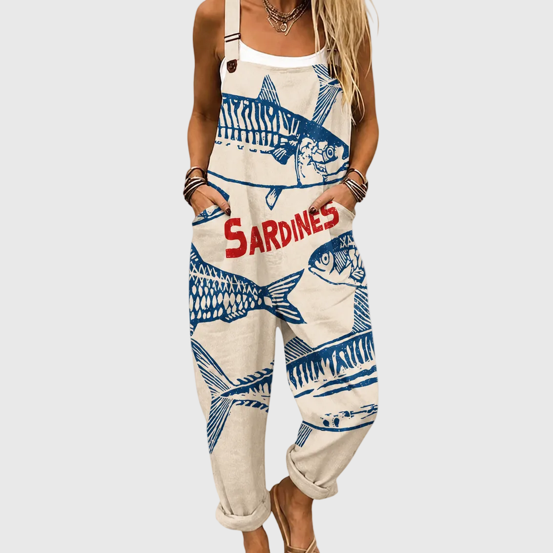Soft Jumpsuit Sardine Print Sea