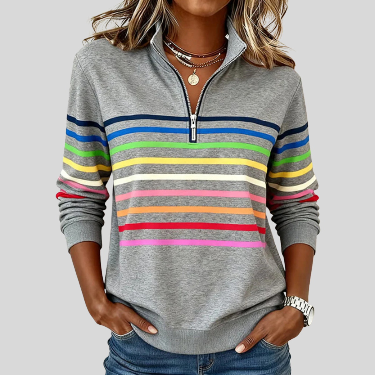 Prismette™ | Striped Quarter-Zip Sweatshirt