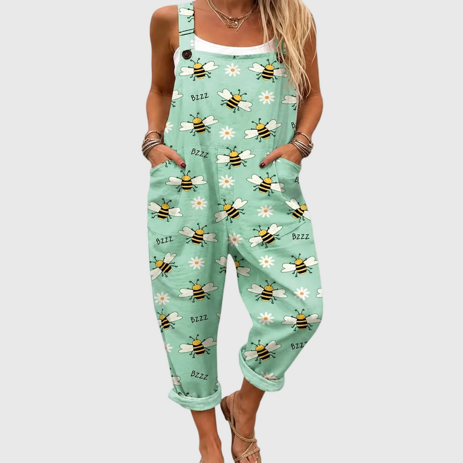 Soft Jumpsuit with Bee and Daisy Pattern