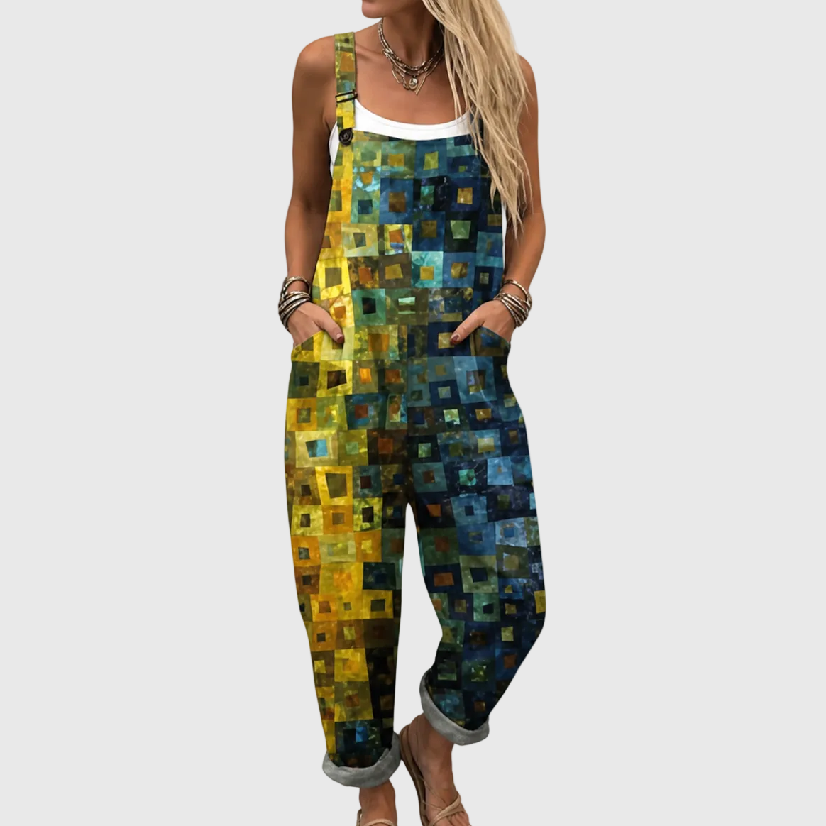 Elegant Mosaic Pattern Soft Jumpsuit