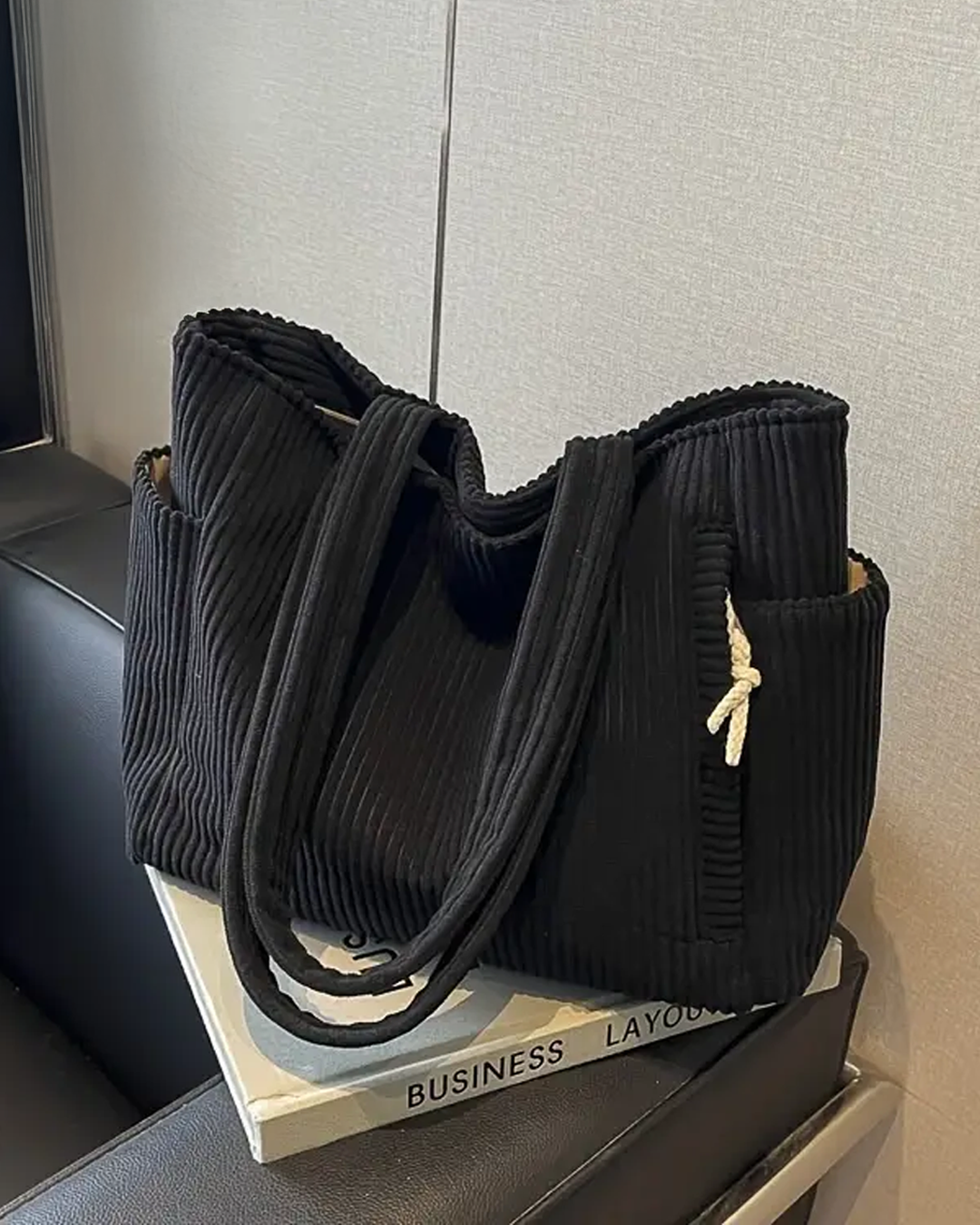 Tina | Ribbed Tote with Drawstring Detail