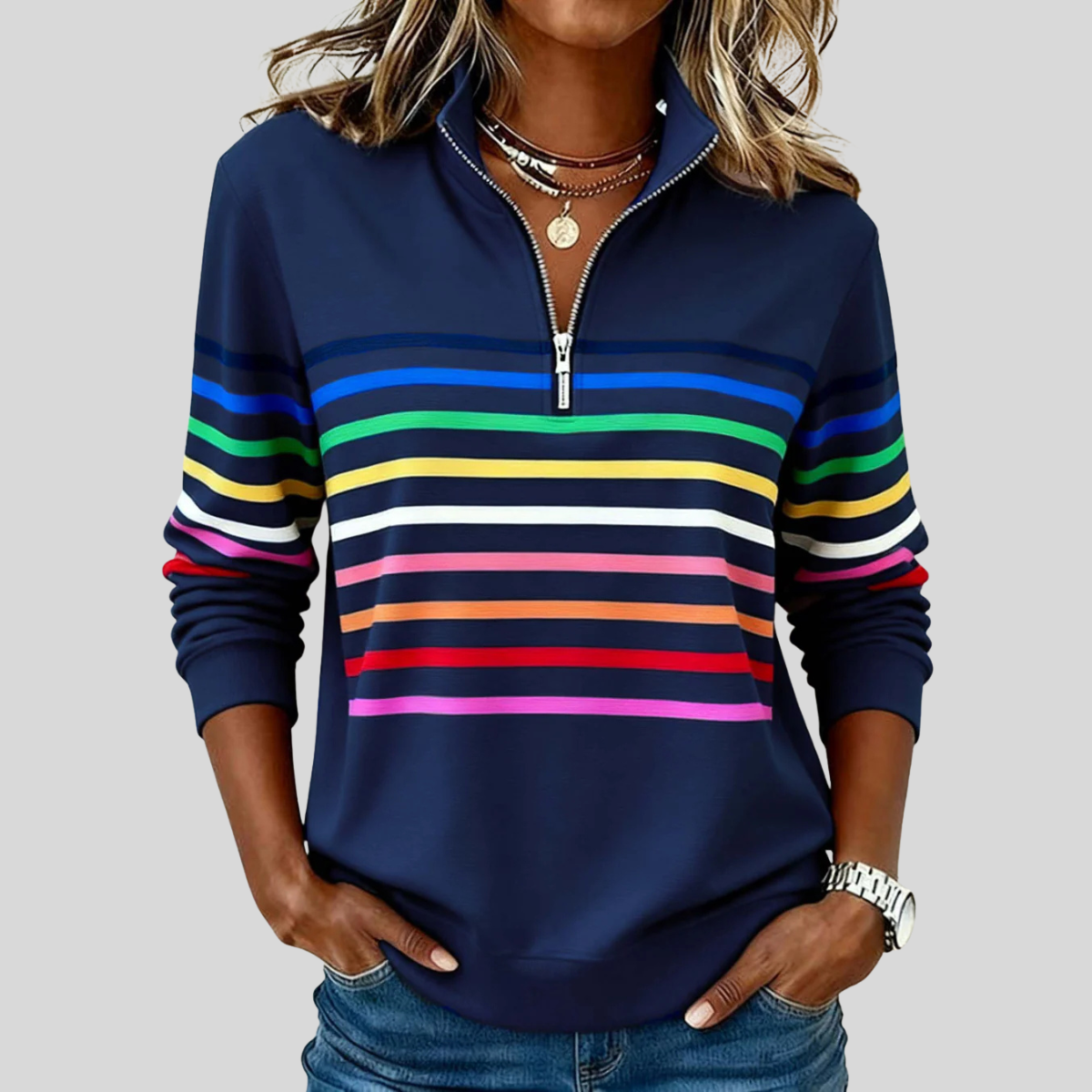 Prismette™ | Striped Quarter-Zip Sweatshirt