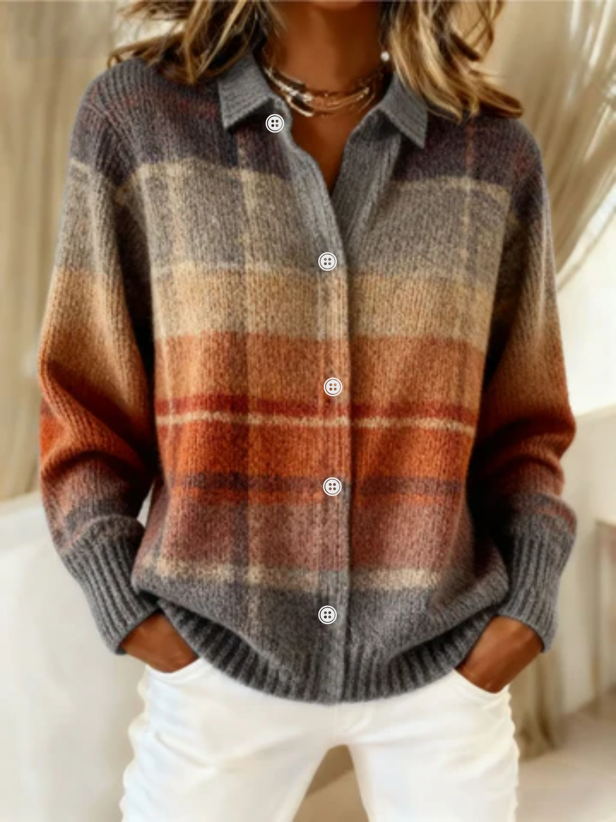 Fleur™ – Checked Blouse Made from Warm, Soft Hoodie Material
