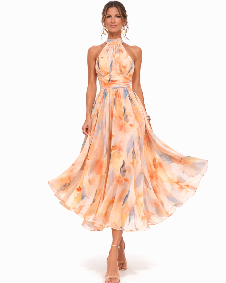 Aurora™ | Halter Neck Dress with Watercolor Print