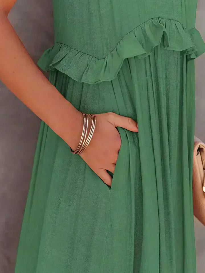 Quetzel | Graceful Halter Neck Ruffle Trim Dress