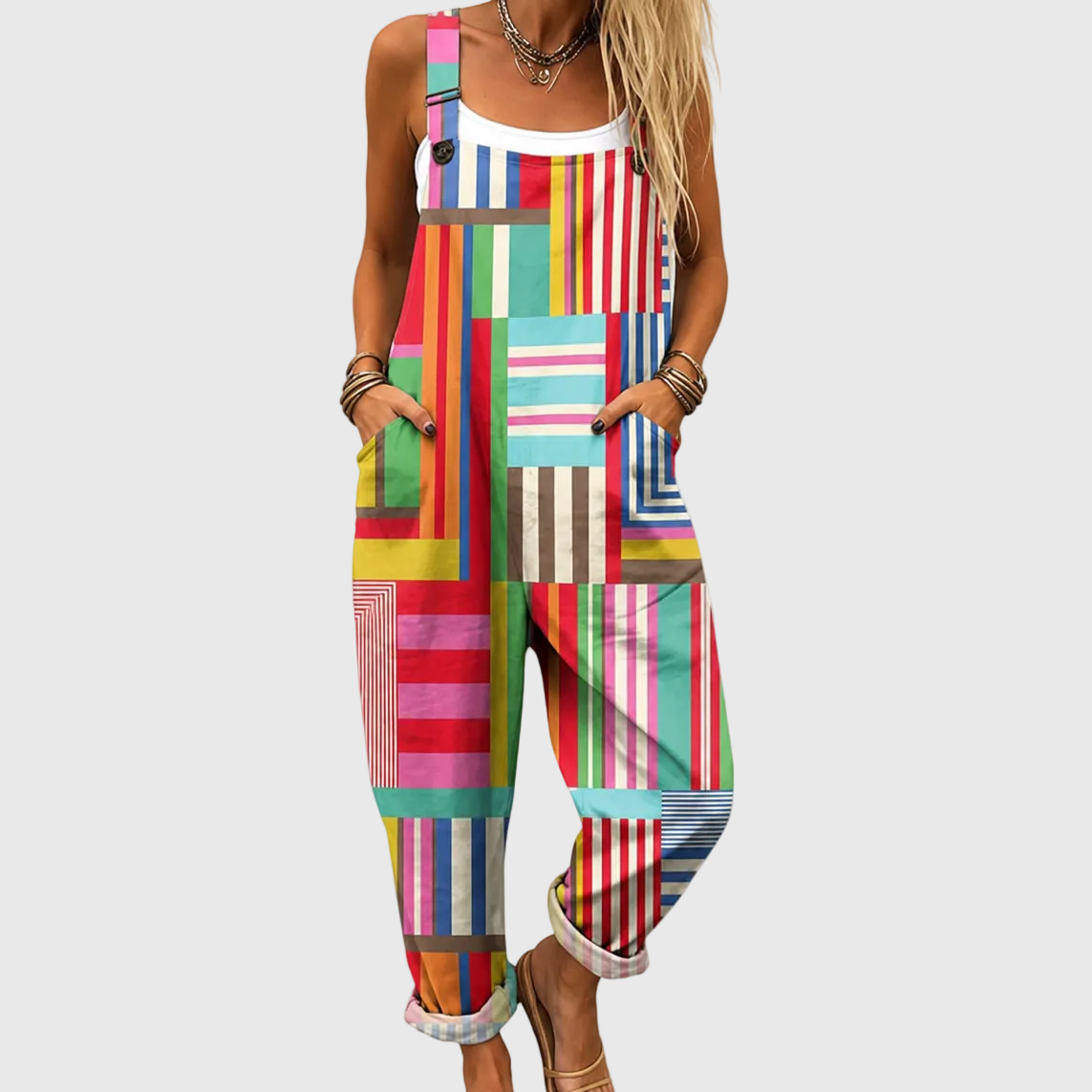 Colorful Patchwork Overalls Comfort