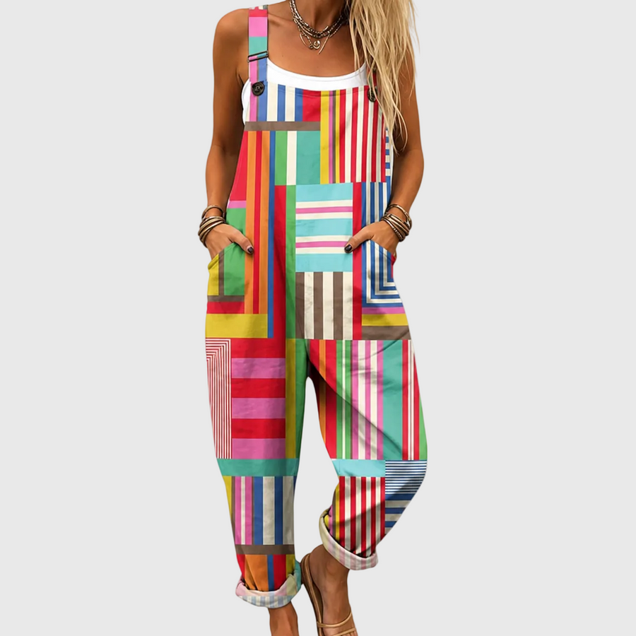 Colorful Patchwork Overalls Comfort