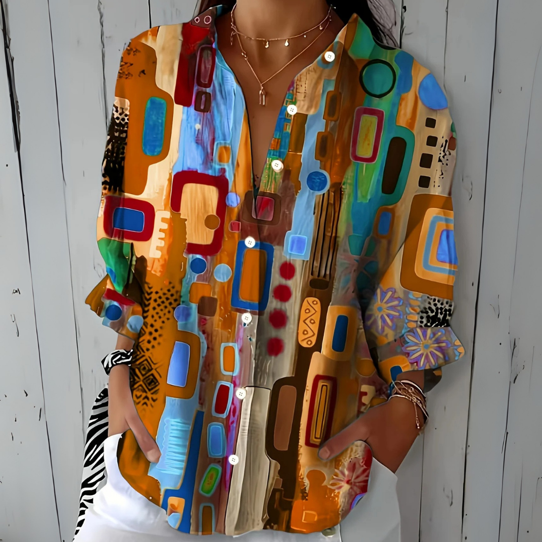 Catalina - Vibrant Artistic Button-Up Blouse