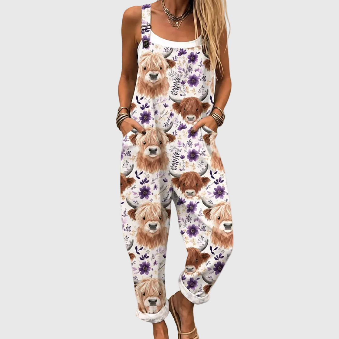 Highland Cows and Flowers Overalls