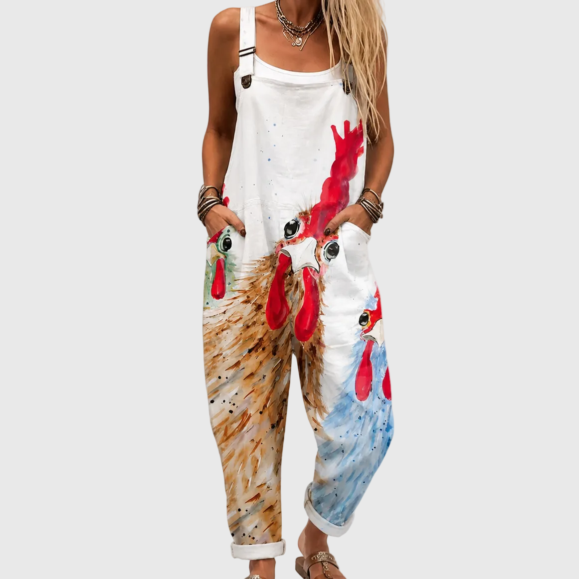 Soft Jumpsuit with Country Chicken Print
