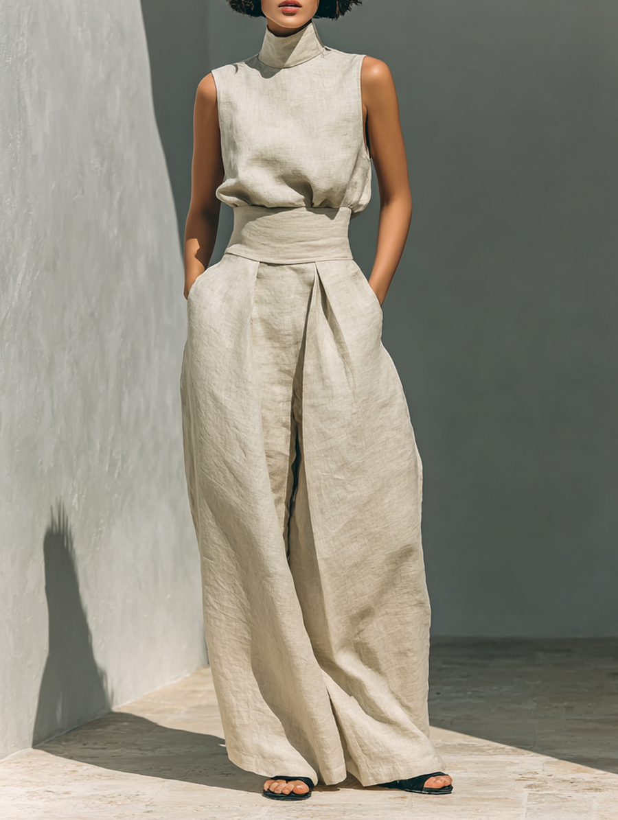 Maria™ | Complete set with tank top and wide-leg cotton and linen pants