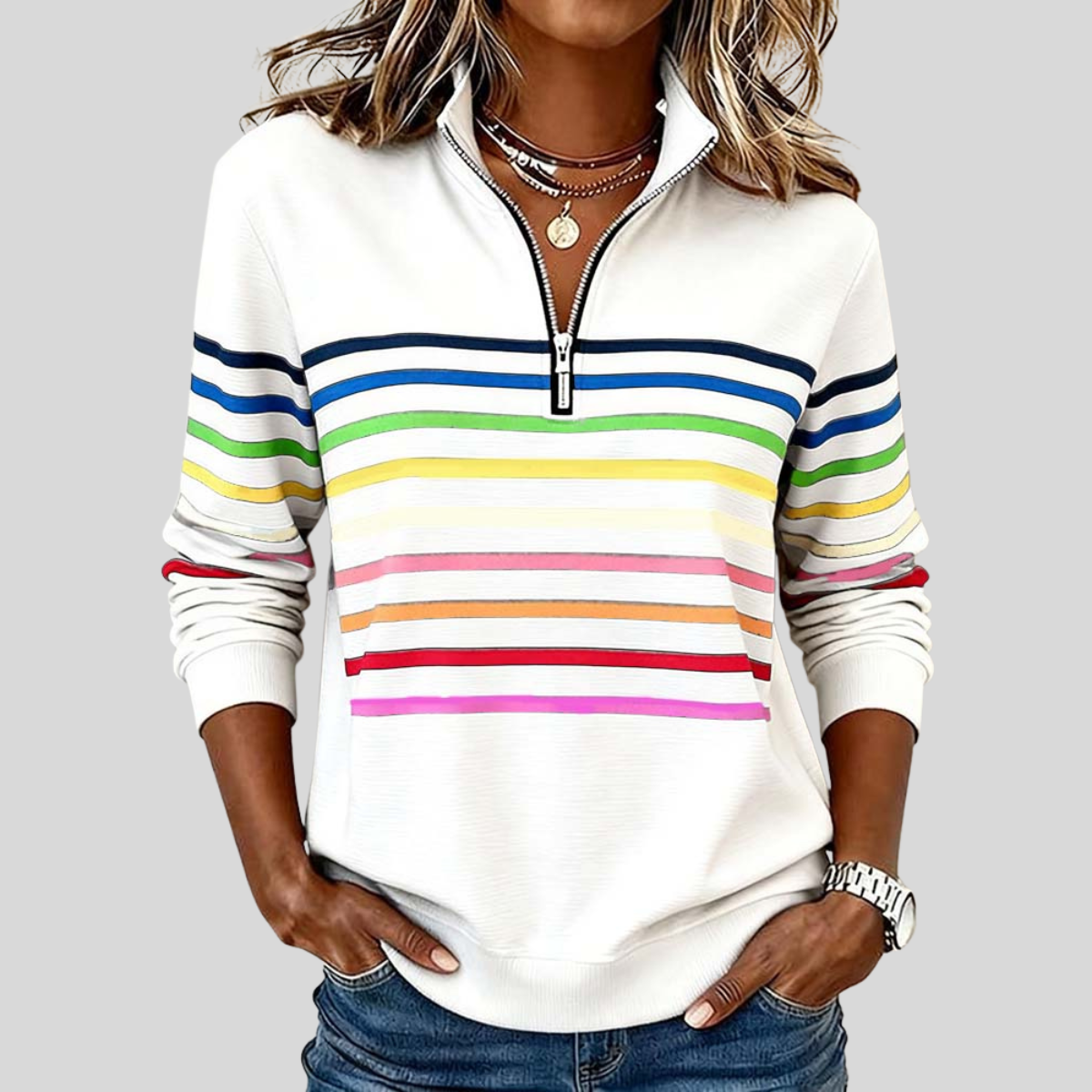 Prismette™ | Striped Quarter-Zip Sweatshirt