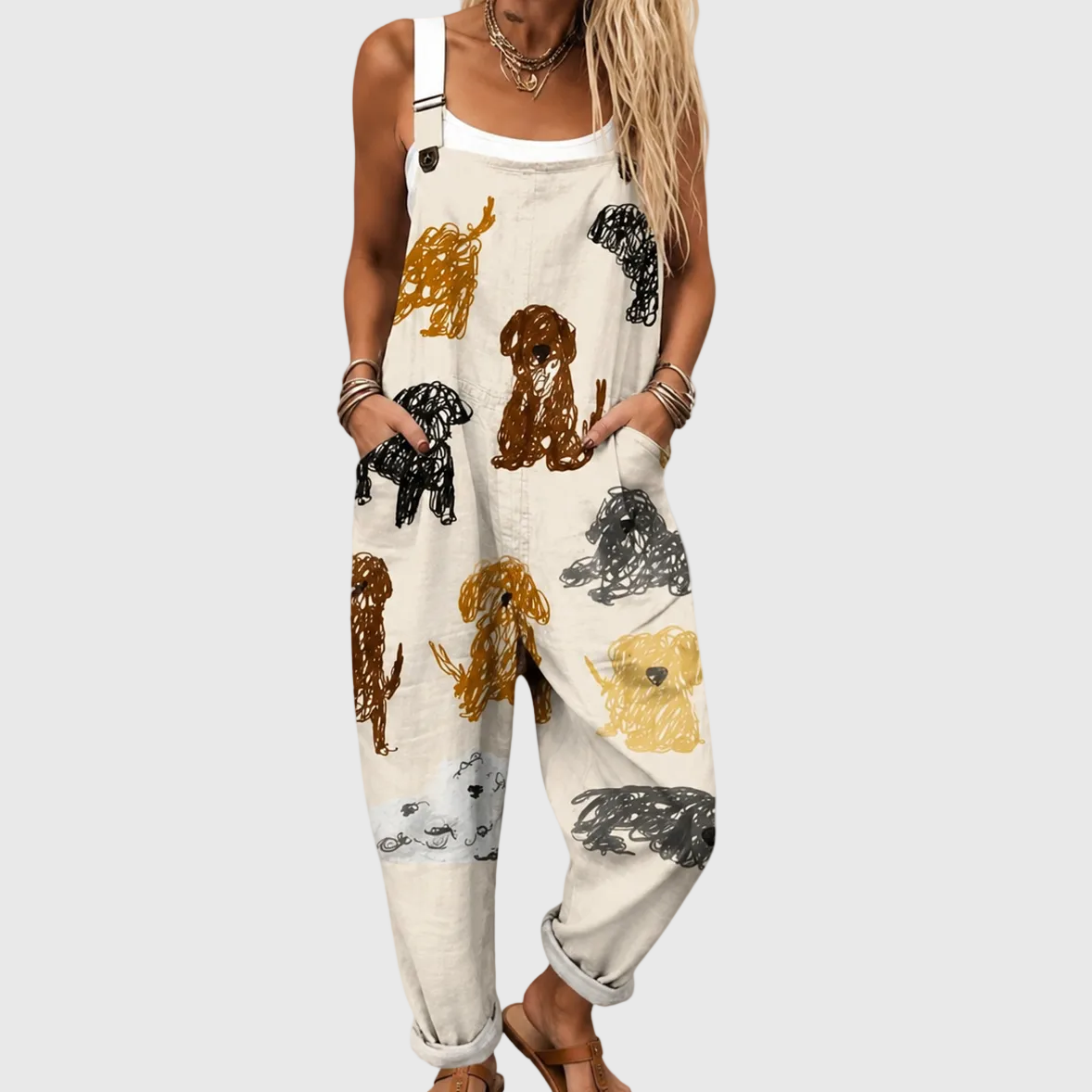 Soft Jumpsuit with Stylized Dog Pattern