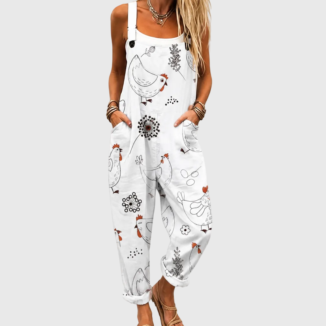 Soft Jumpsuit with Hen Pattern