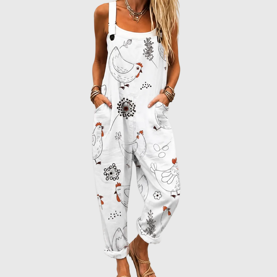 Soft Jumpsuit with Hen Pattern