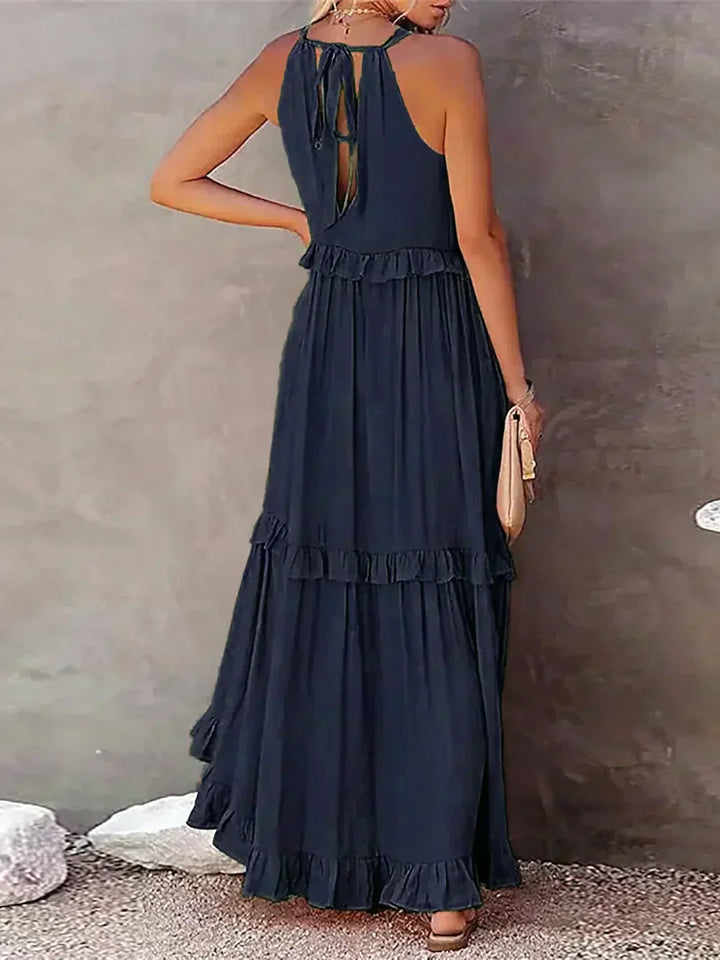 Quetzel | Graceful Halter Neck Ruffle Trim Dress