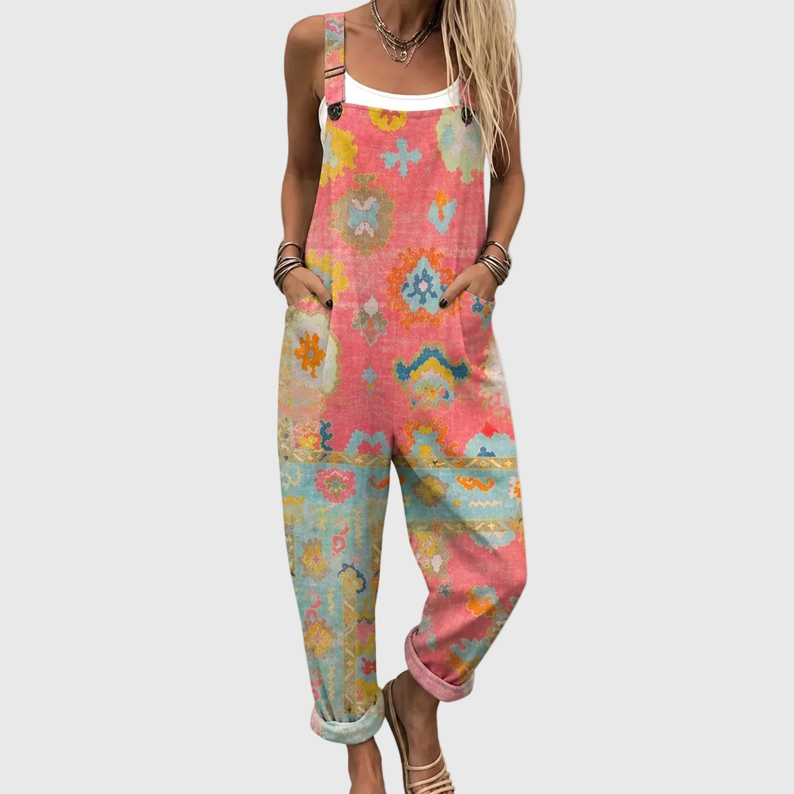 Relaxed Jumpsuit with Soft Mosaic Pattern