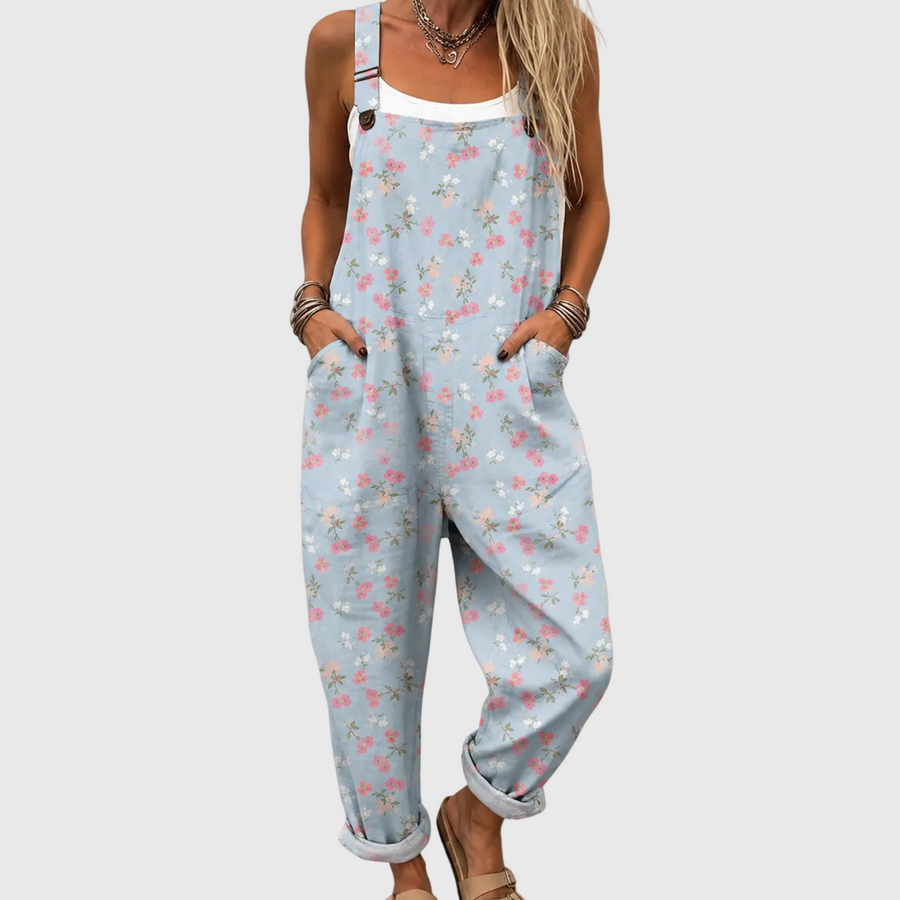 Soft Blue Jumpsuit with Floral Pattern