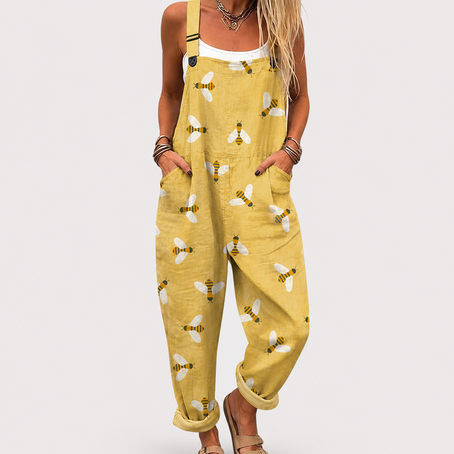Soft Yellow Jumpsuit with Bee Pattern