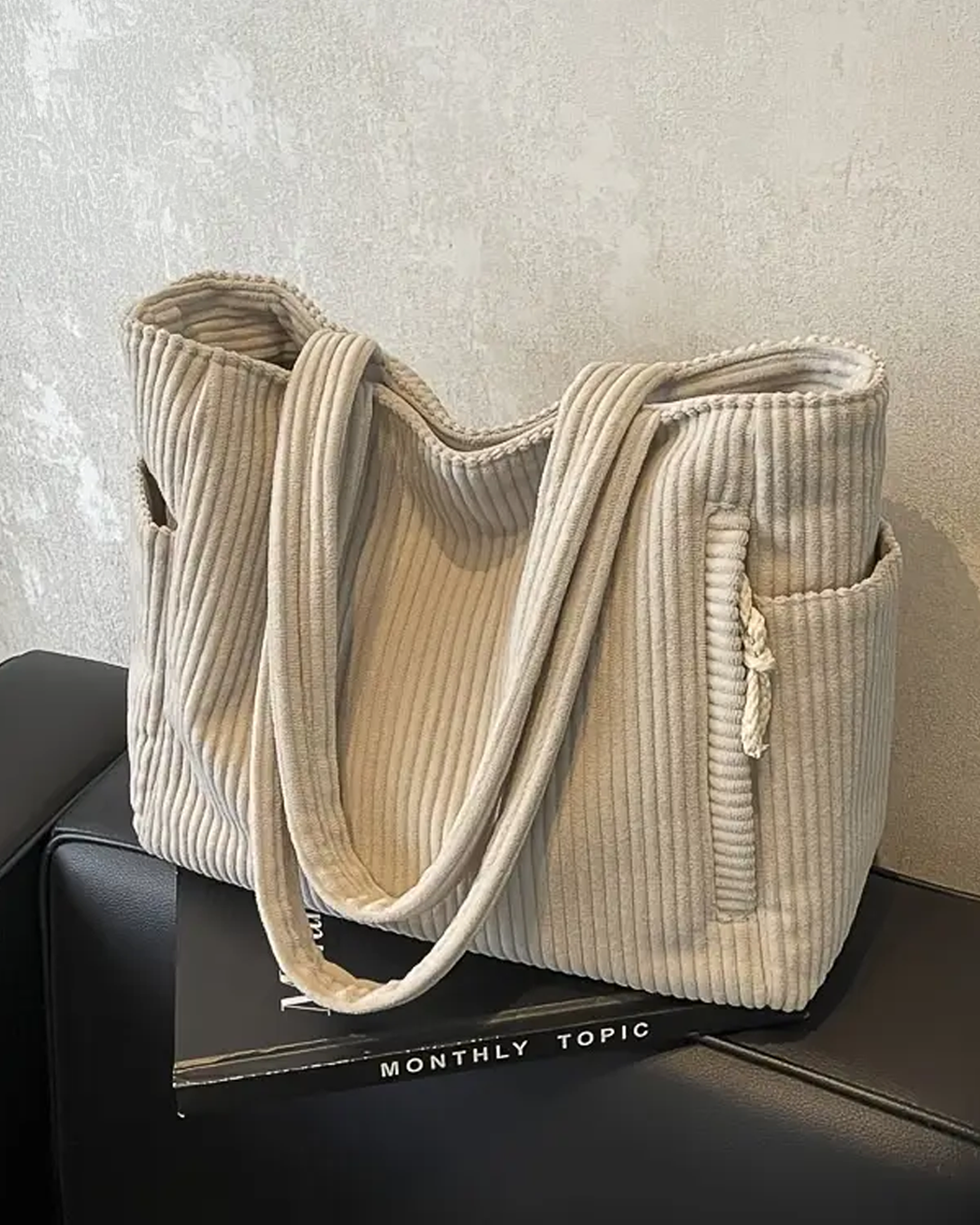 Tina | Ribbed Tote with Drawstring Detail