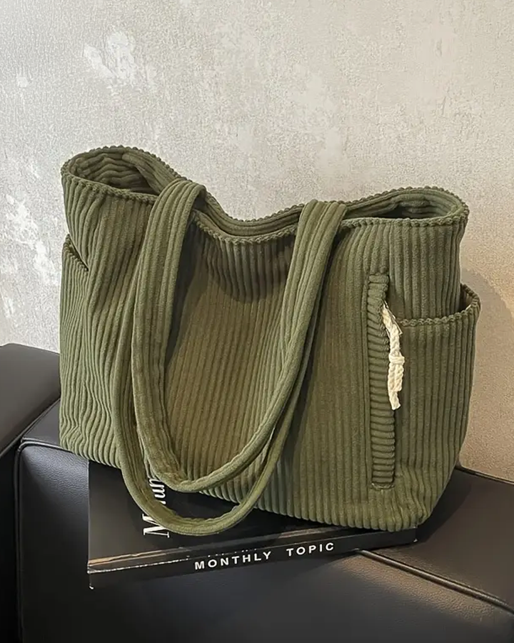 Tina | Ribbed Tote with Drawstring Detail