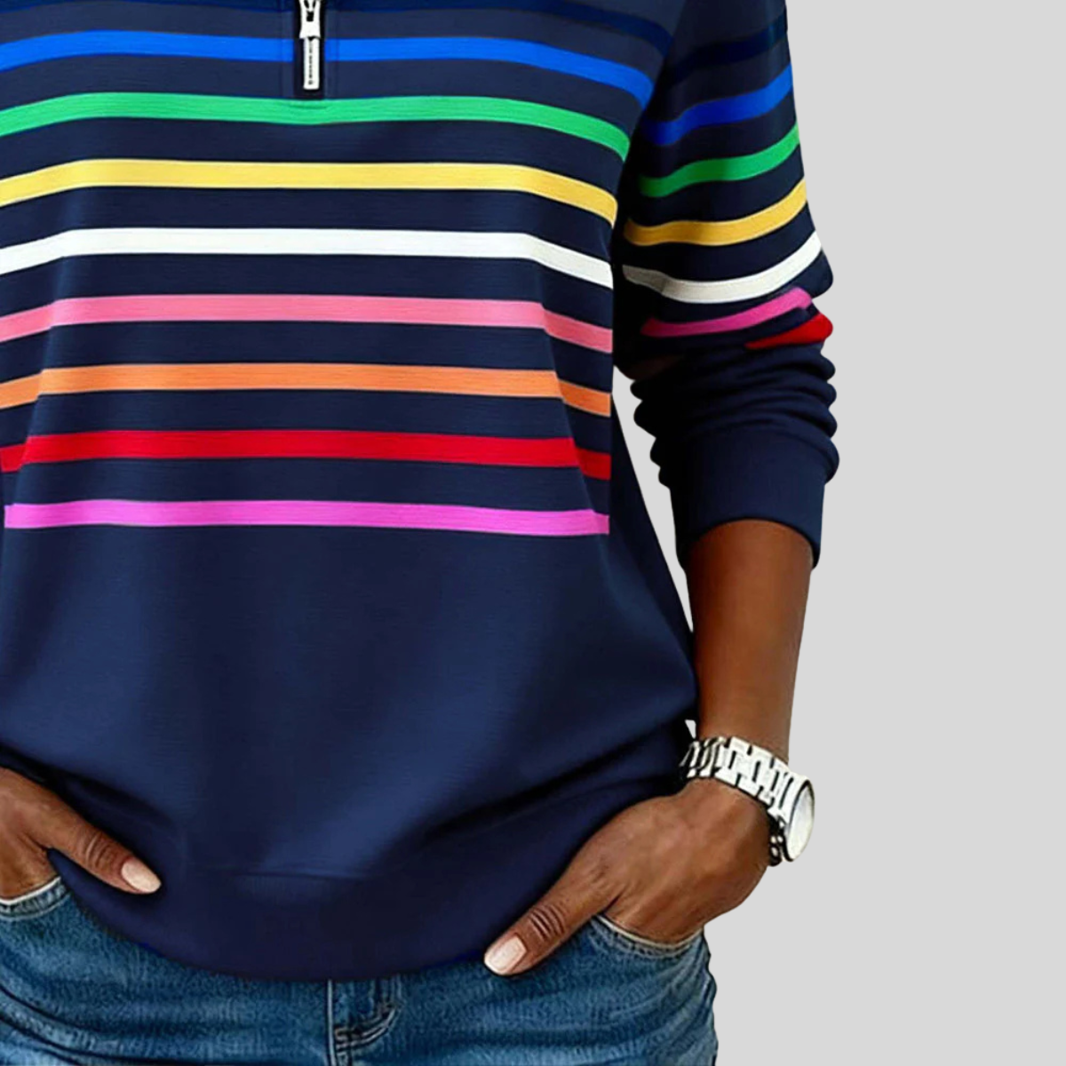 Prismette™ | Striped Quarter-Zip Sweatshirt