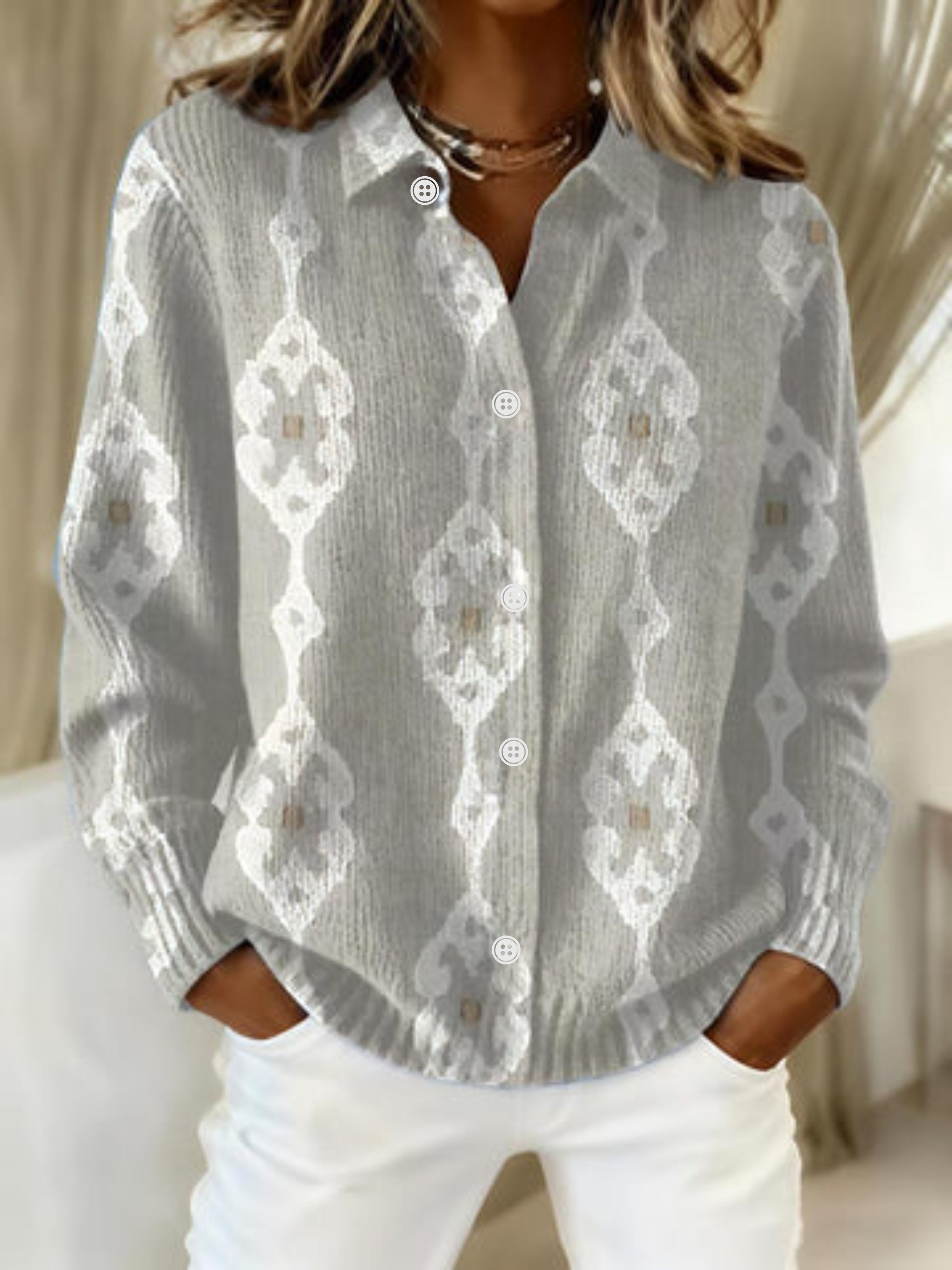 Renee | Knit Cardigan Diamond Pattern