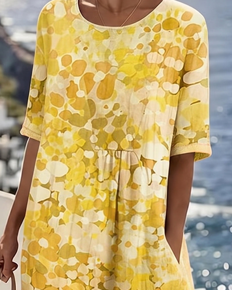 WILLOW | Floral Midi Dress with Round Neck and Short Sleeves for Effortless Summer Style
