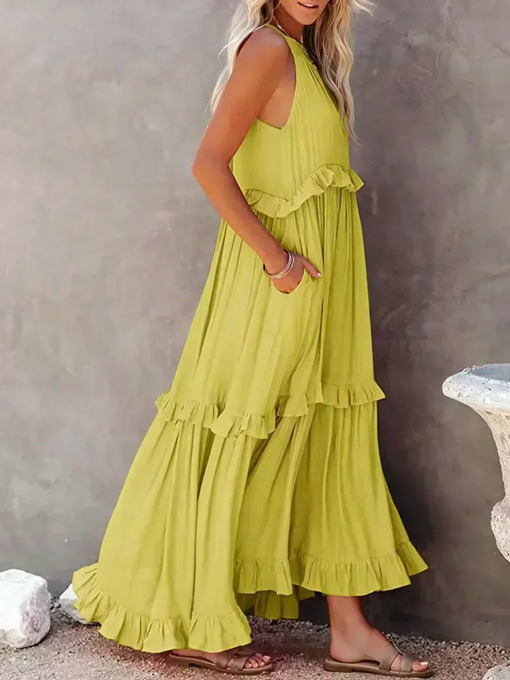 Quetzel | Graceful Halter Neck Ruffle Trim Dress