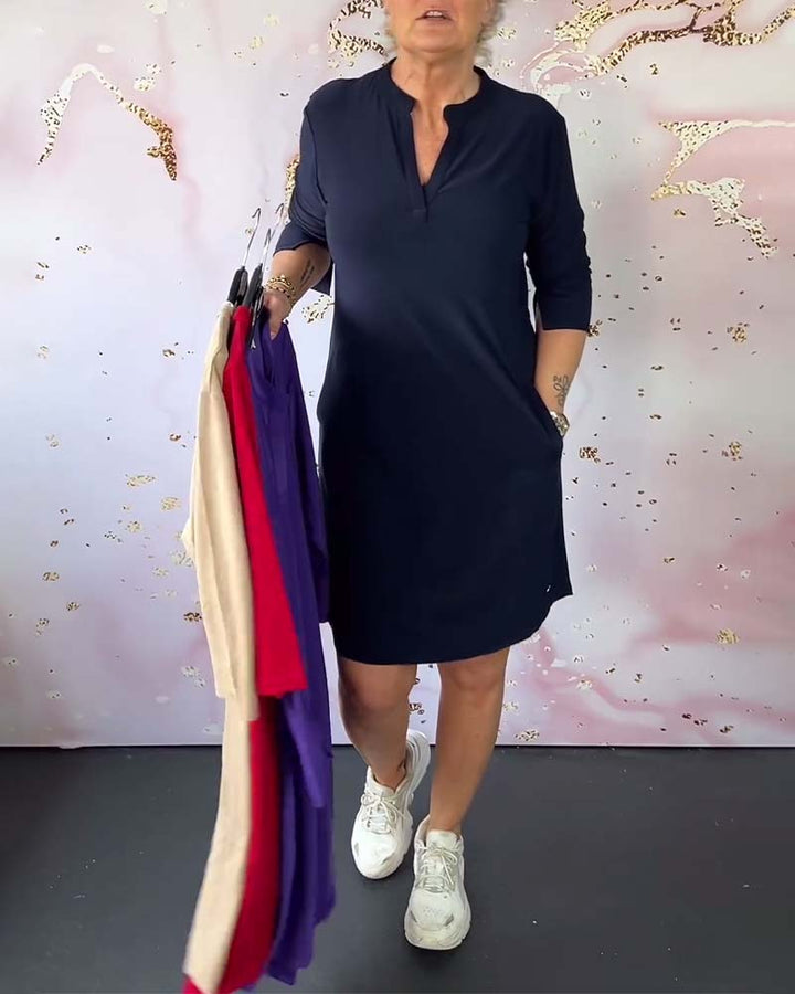 Vera | Solid Color V-Neck Dress
