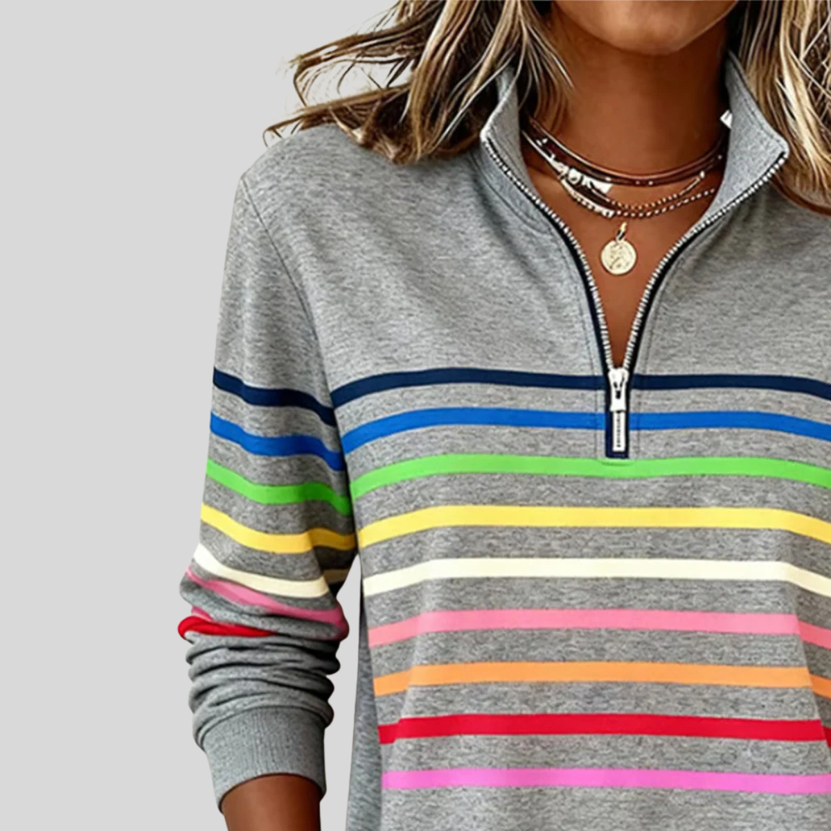 Prismette™ | Striped Quarter-Zip Sweatshirt