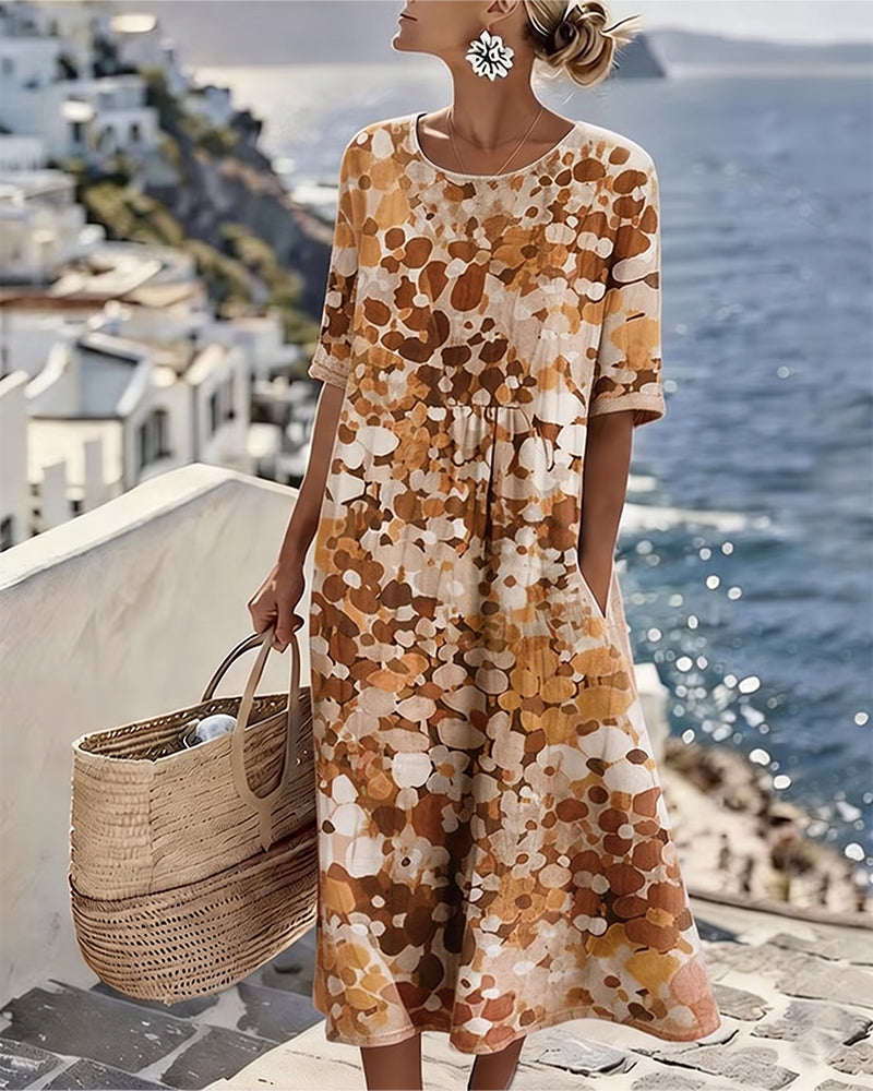 WILLOW | Floral Midi Dress with Round Neck and Short Sleeves for Effortless Summer Style