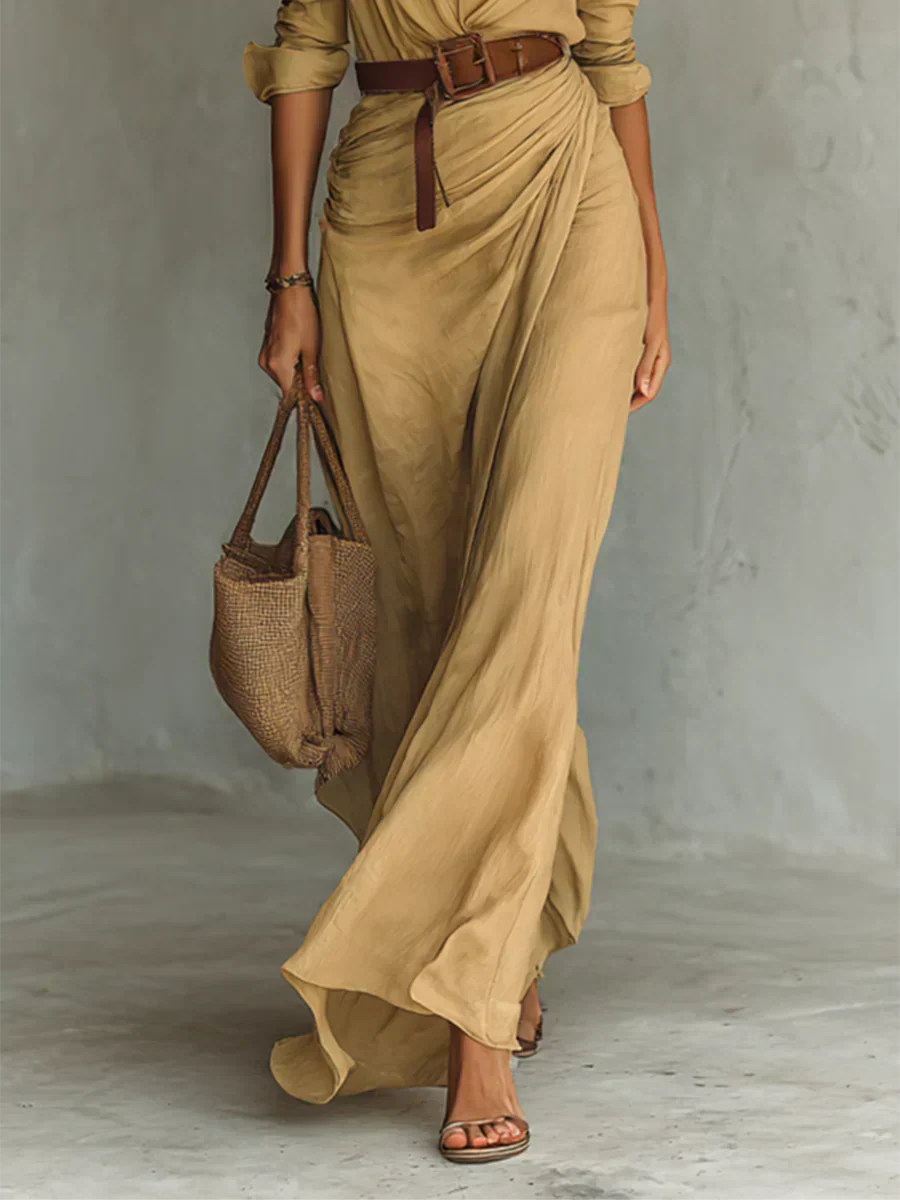 Camille™ | Maxi Dress with Lapel and Waist Belt