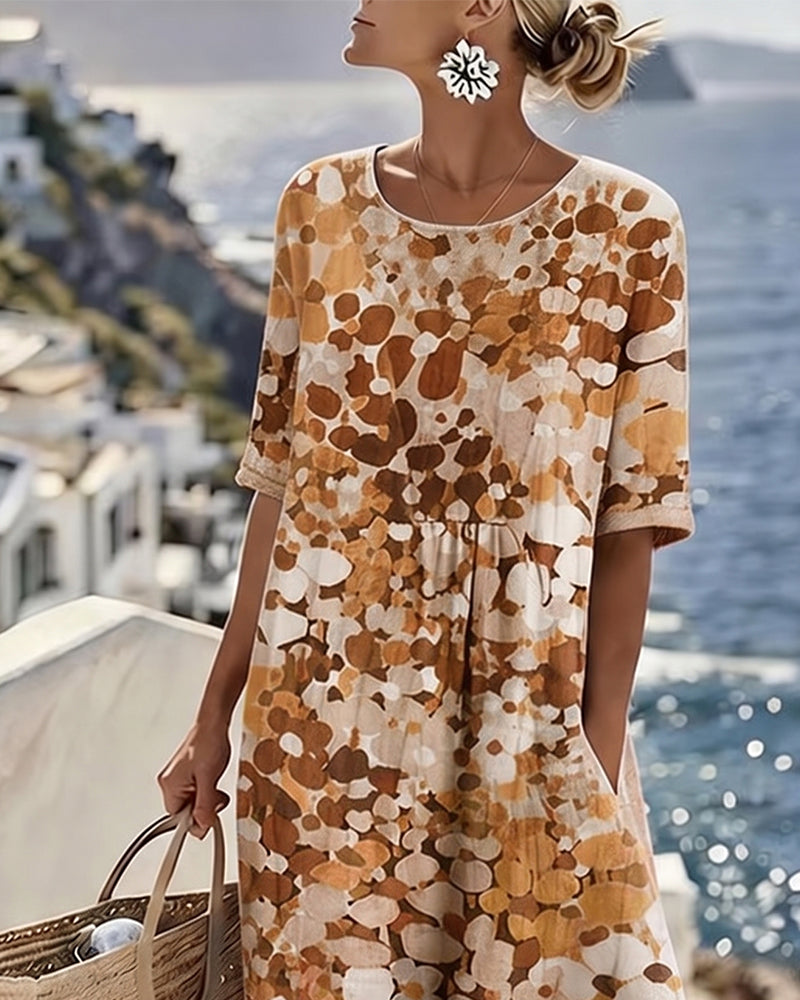 WILLOW | Floral Midi Dress with Round Neck and Short Sleeves for Effortless Summer Style