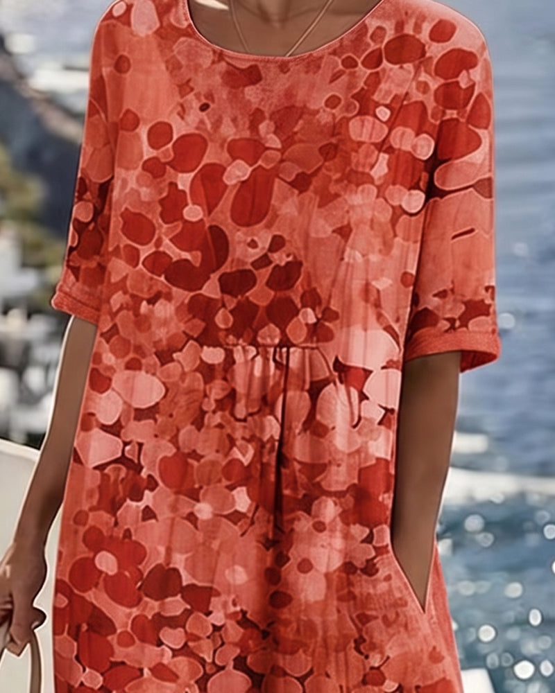 WILLOW | Floral Midi Dress with Round Neck and Short Sleeves for Effortless Summer Style