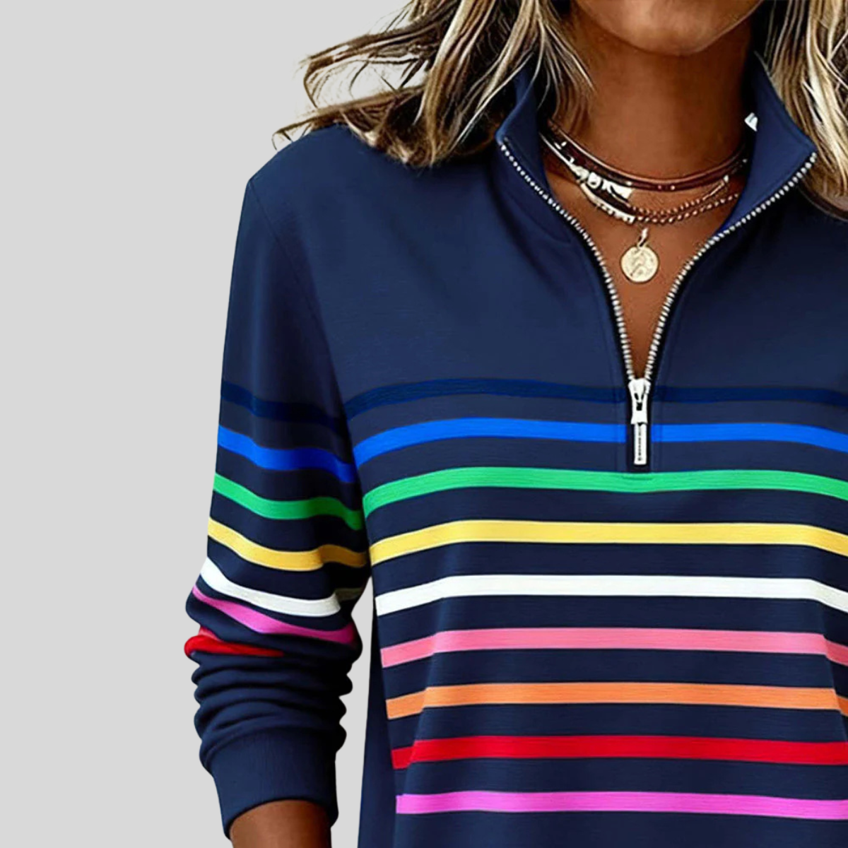 Prismette™ | Striped Quarter-Zip Sweatshirt