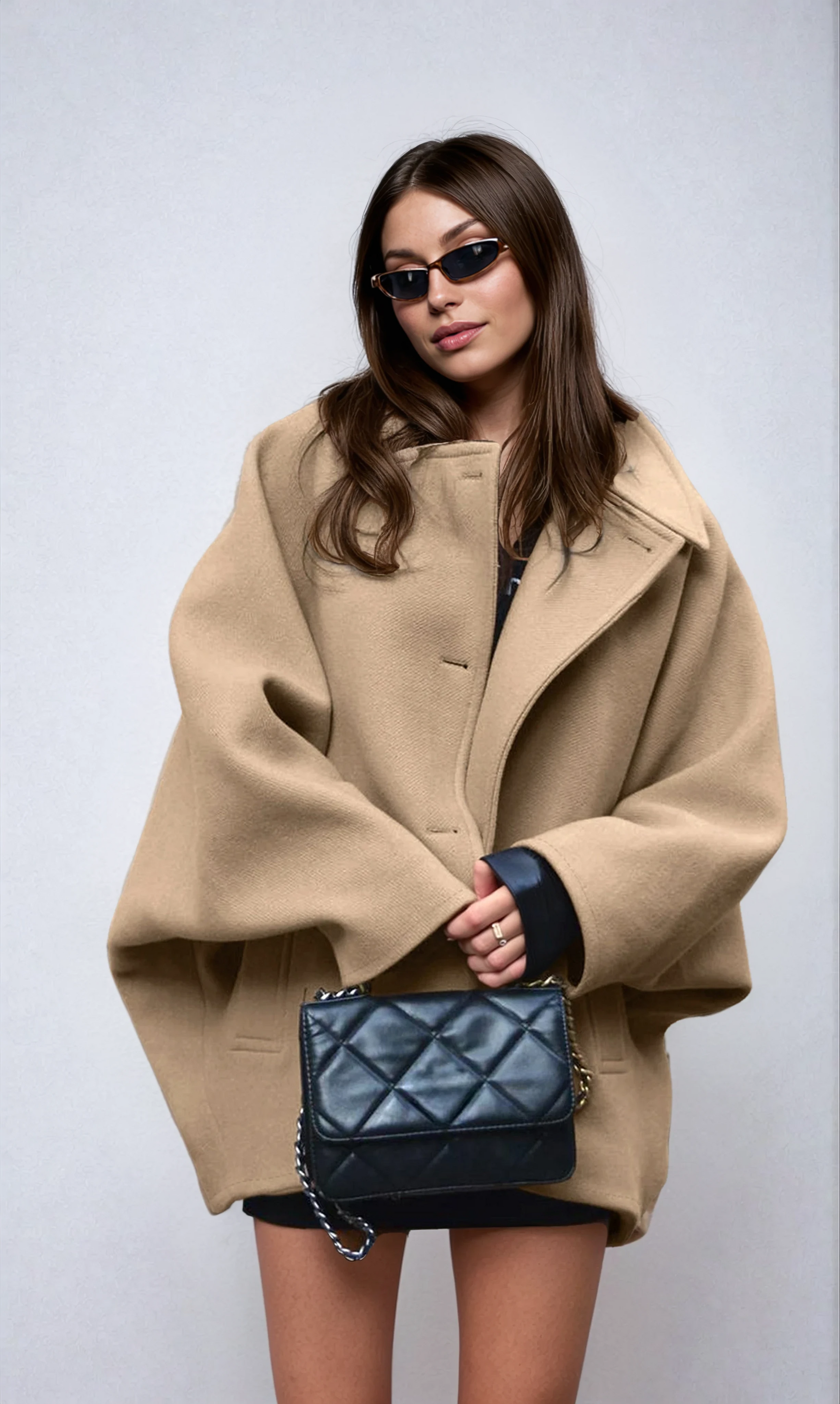 Women's Oversized Wool-Blend Coat with Button Closure