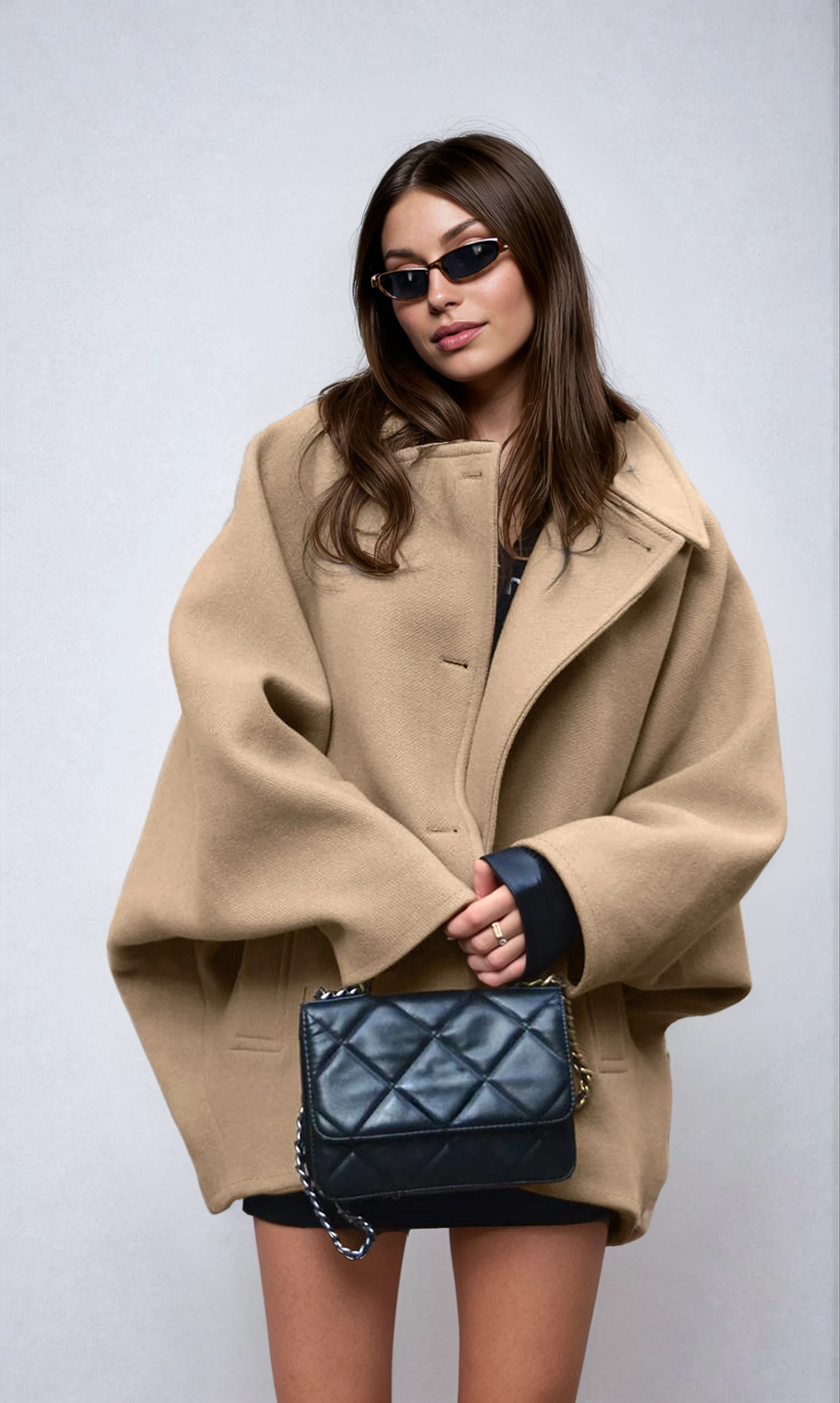 Women's Oversized Wool-Blend Coat with Button Closure