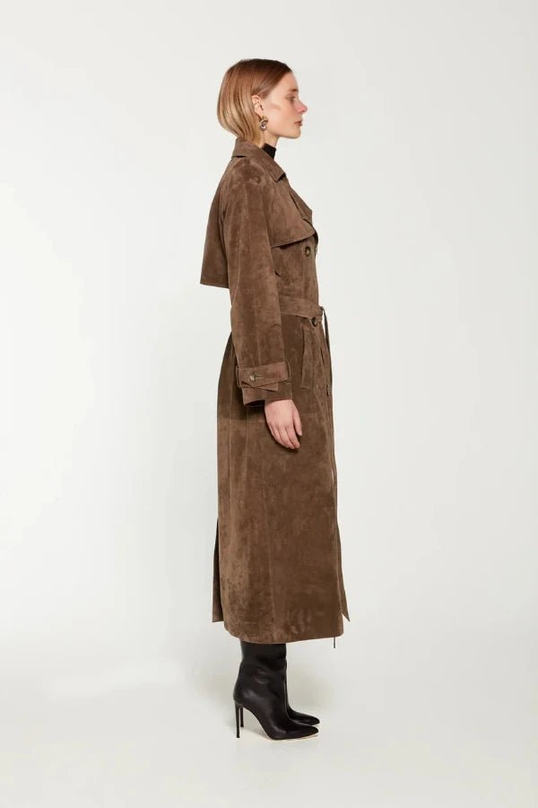 Women's Maxi Trench Coat Vegan Suede