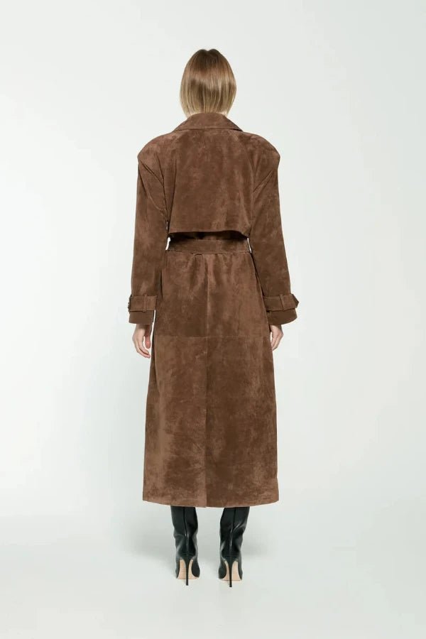 Women's Maxi Trench Coat Vegan Suede