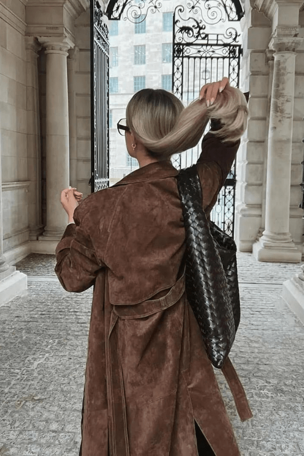 Women's Maxi Trench Coat Vegan Suede
