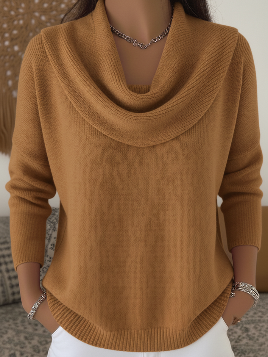Cosy Cowl Neck Knit Pullover Sweater for Women